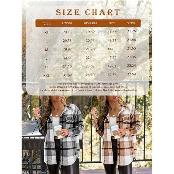Women's Fall Plaid Shackets - Button Down Long Sleeve Casual Shirts 2024, Pink - Picture 4 of 5
